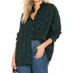 CABI Women’s Green Navy Big Sur Plaid Viscose Soft Long Sleeves Blouse Size M